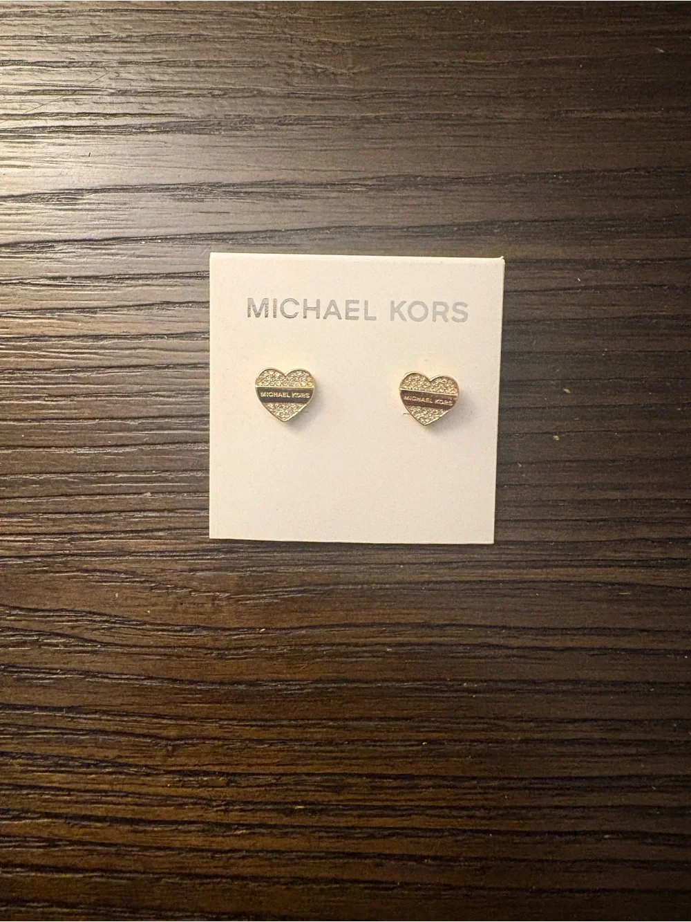 NEW Michael Kors Gold Heart Logo Stud Earrings